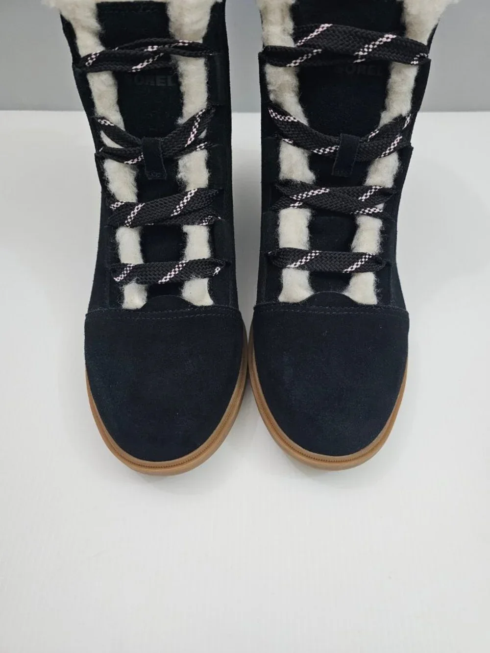 Sorel Evie II Cozy Hidden Wedge Boot Womens 12 Black Suede Shearling Winter NEW